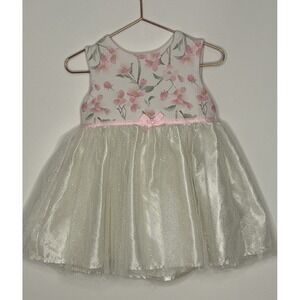 Toddler Girl's Pink Floral And Silver Sparkling Tulle Size 2 Nanette Kids